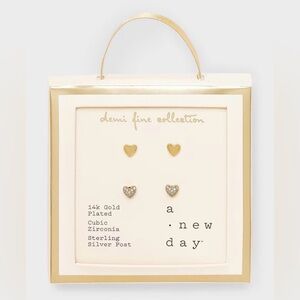 A New Day 14k Gold Plated Brass Cubic Zirconia Pave Heart Earrings 2 Pairs Set